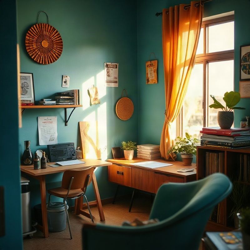 Tidy teal-modern Vividdriver workspace in natural coastal light