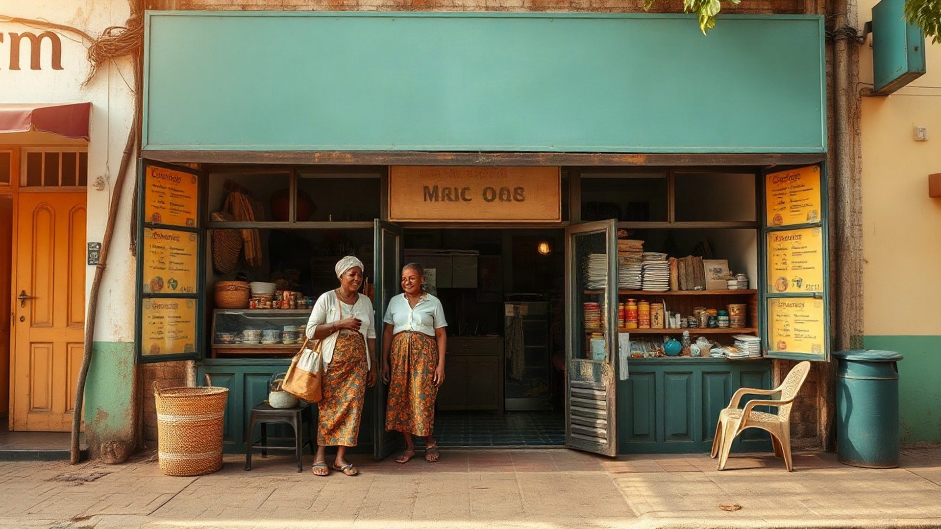 The Vividdriver family shop front in Mombasa in warm morning light